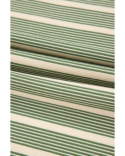 Green Stripe Contrast Edge Short Batwing Sleeve T Shirt - L