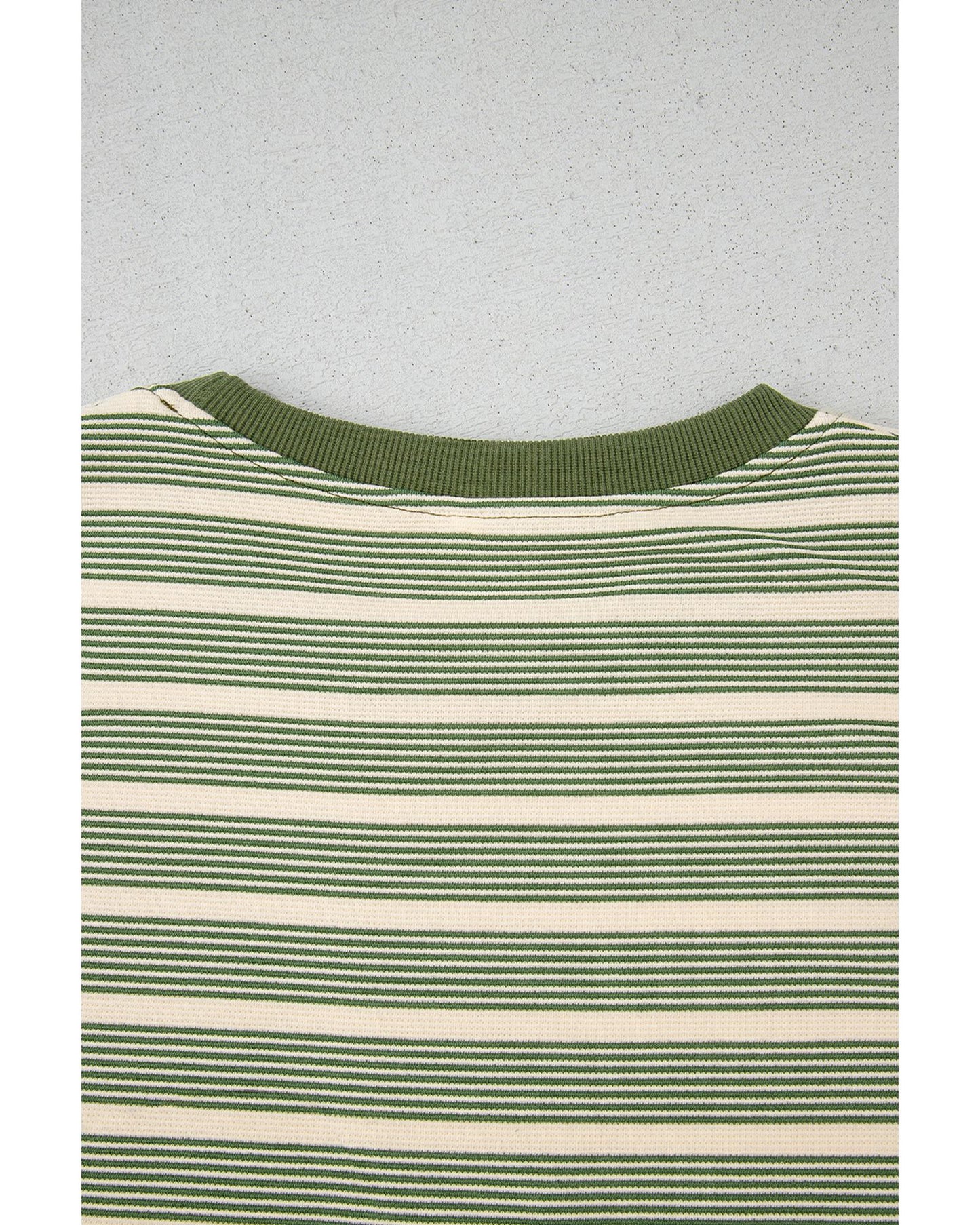 Green Stripe Contrast Edge Short Batwing Sleeve T Shirt - L