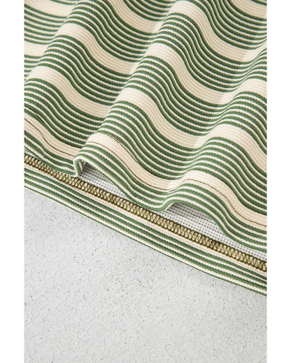 Green Stripe Contrast Edge Short Batwing Sleeve T Shirt - L