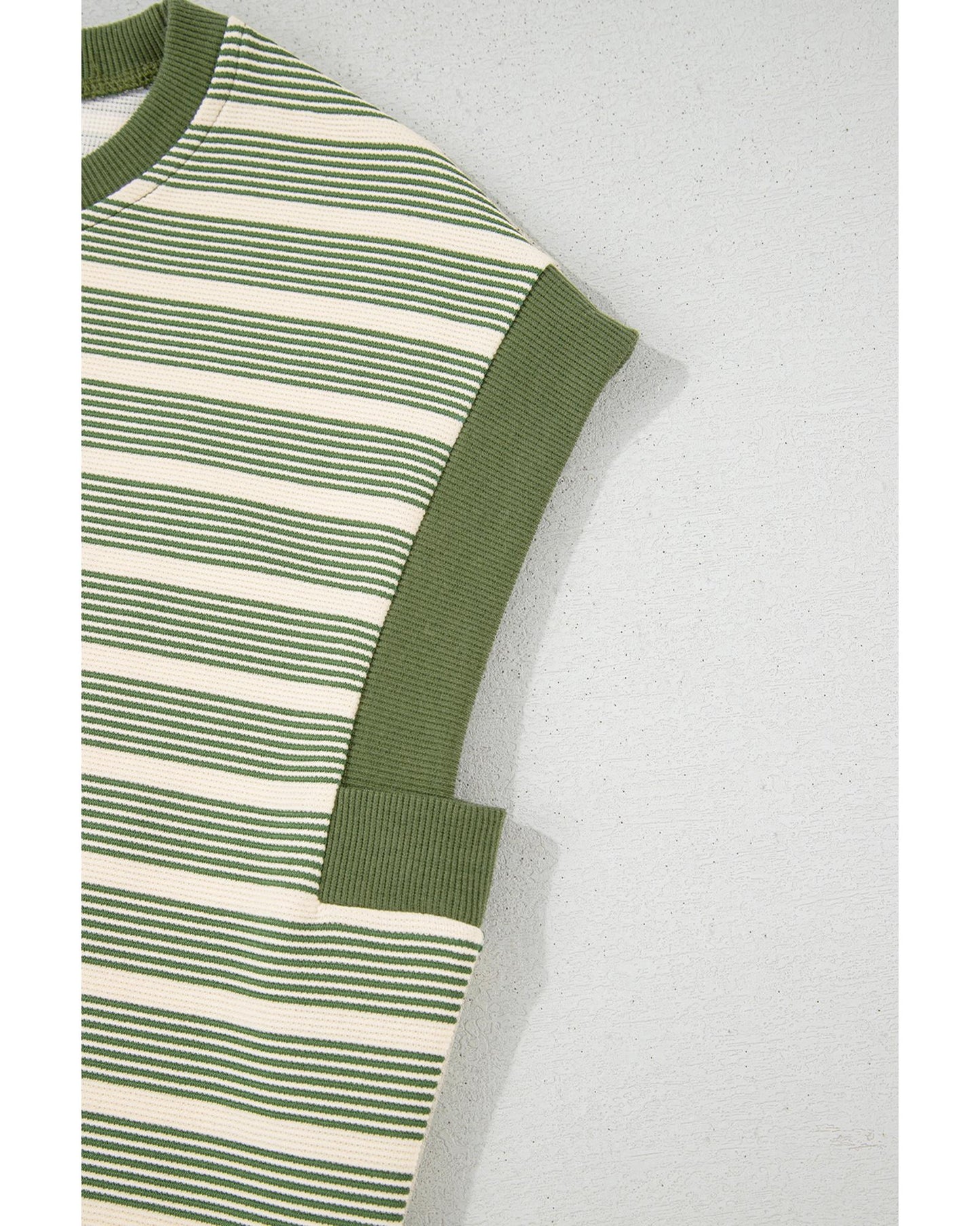 Green Stripe Contrast Edge Short Batwing Sleeve T Shirt - L