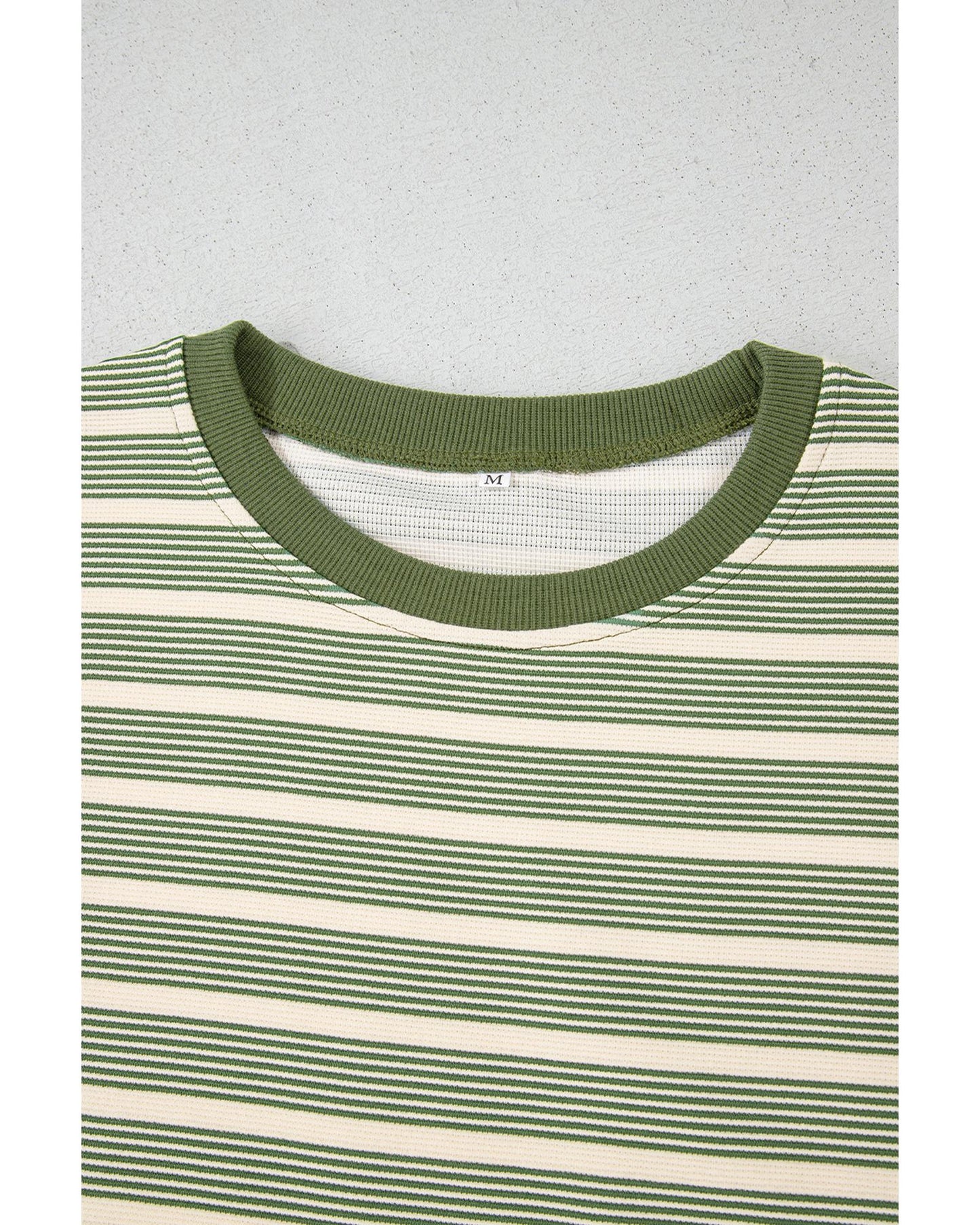 Green Stripe Contrast Edge Short Batwing Sleeve T Shirt - L