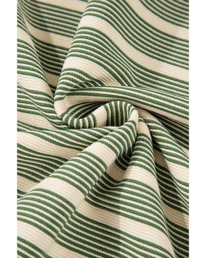 Green Stripe Contrast Edge Short Batwing Sleeve T Shirt - L