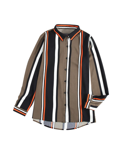 Black Brown Striped Modern Women Shirt - S