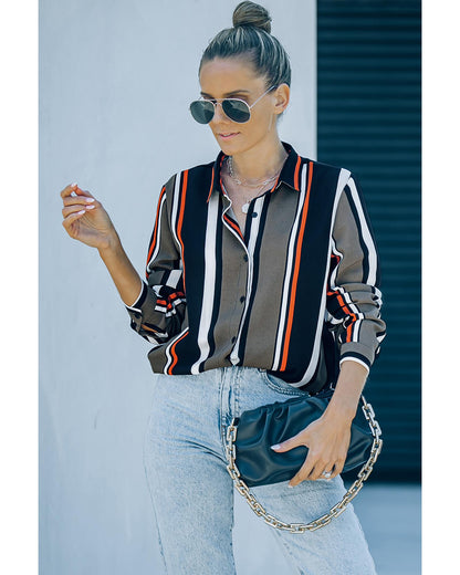 Black Brown Striped Modern Women Shirt - S