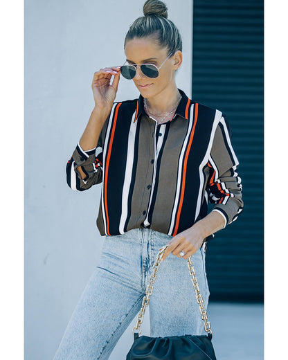 Black Brown Striped Modern Women Shirt - S