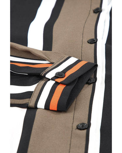 Black Brown Striped Modern Women Shirt - S