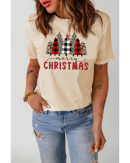 Azura Exchange Christmas Plaid Leopard Graphic Tee - S