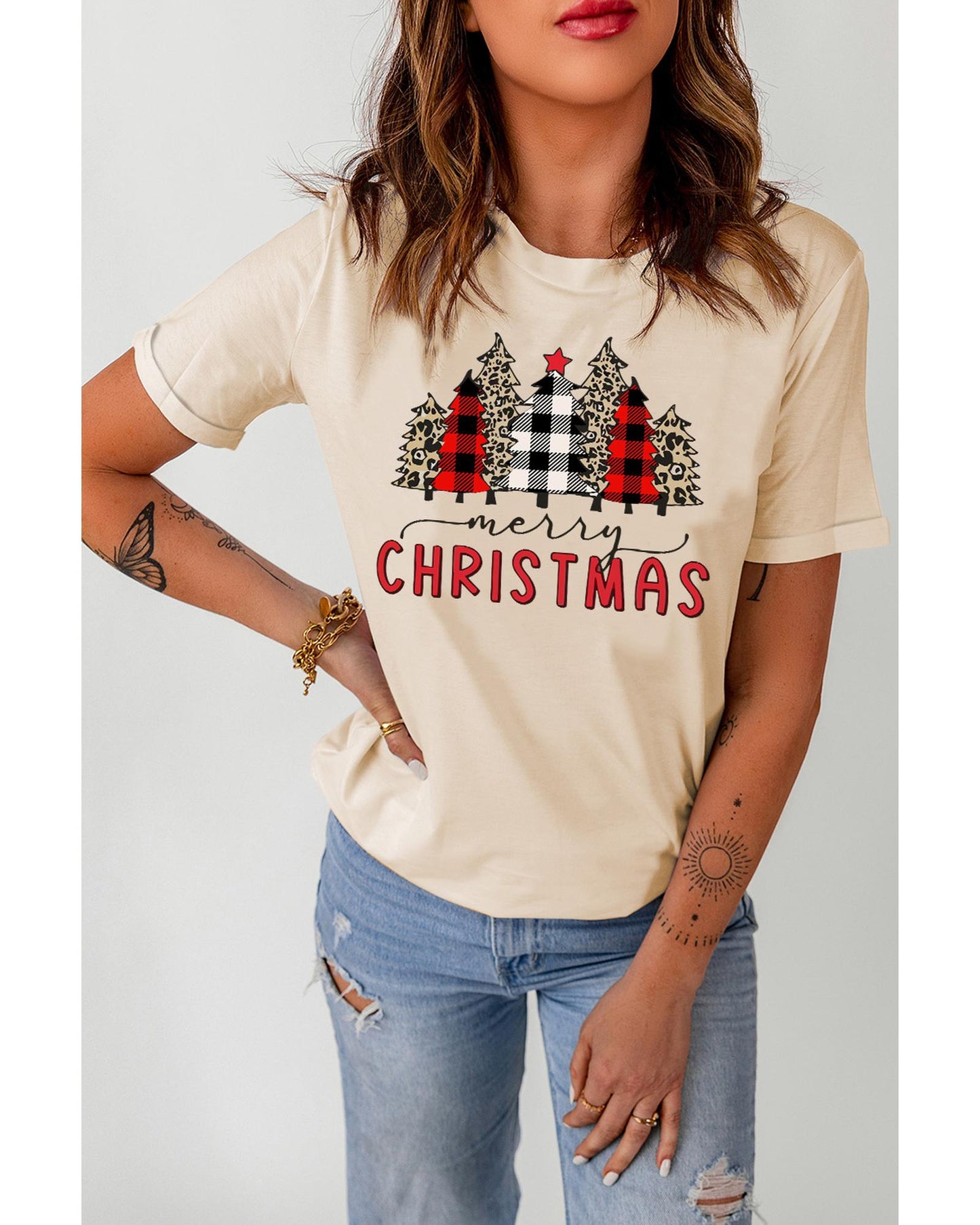 Azura Exchange Christmas Plaid Leopard Graphic Tee - S