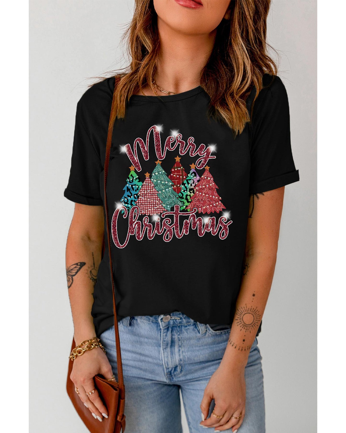 Azura Exchange Christmas Tree Pattern Graphic Tee - L