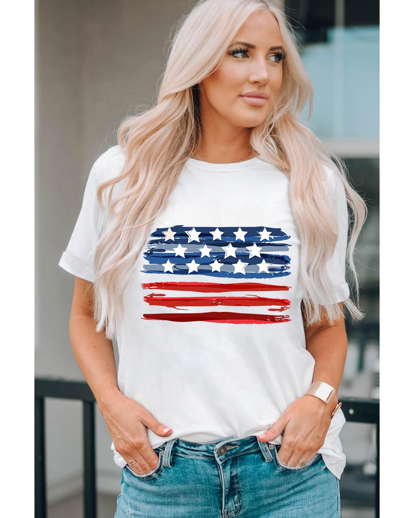 White American Flag Graphic Fashion Tee - M