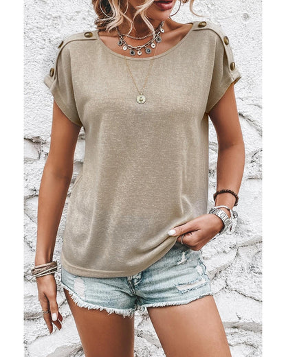 Smoke Gray Button Detail Batwing Sleeve Casual Tee - M