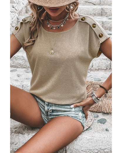 Smoke Gray Button Detail Batwing Sleeve Casual Tee - M