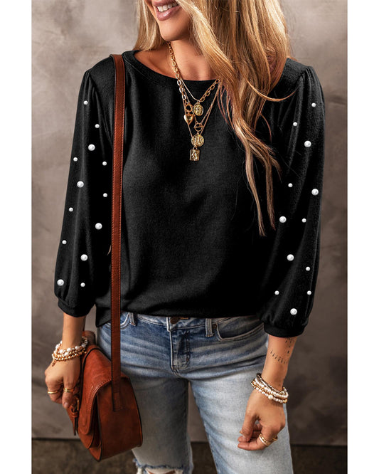 Black Pearl Decor 3/4 Sleeve Crew Neck T Shirt - S