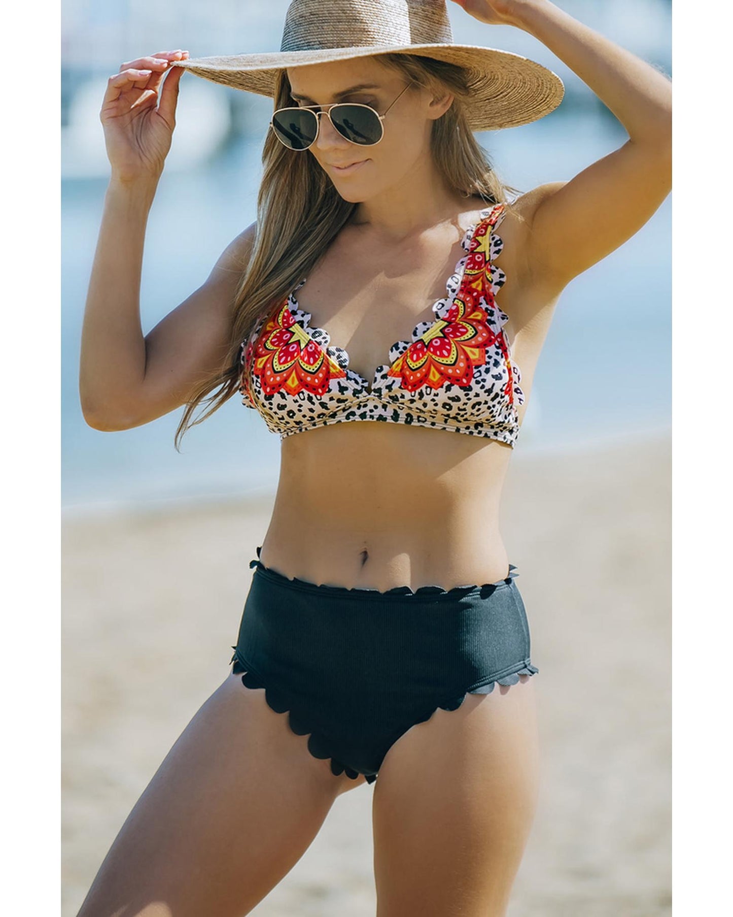 Azura Exchange High Waist Floral Leopard Bikini - S