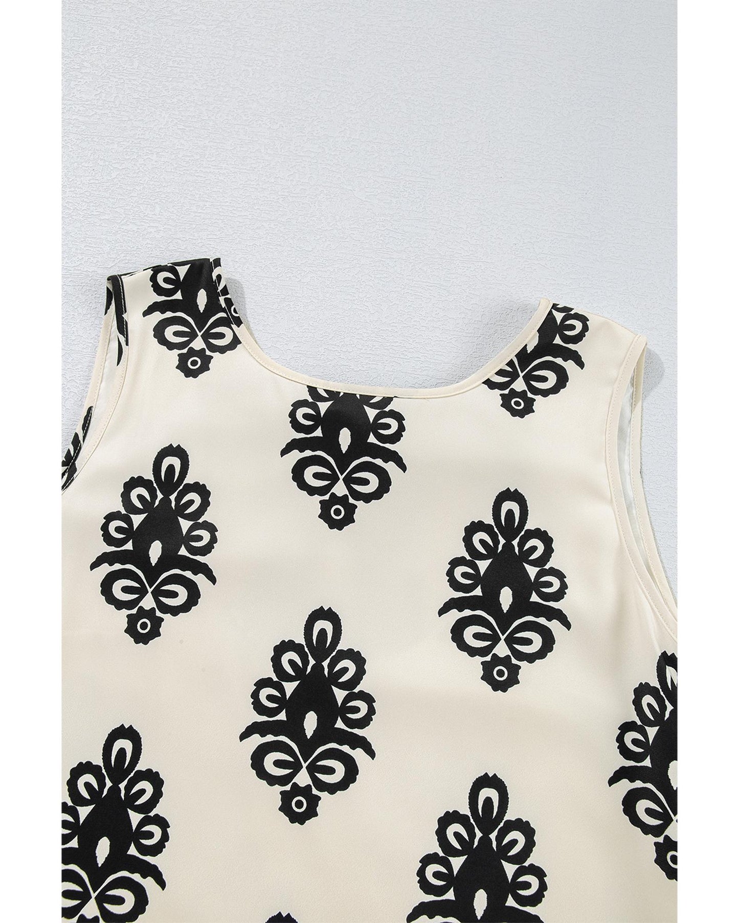 Beige Geometric Printed Sleeveless Hollowed Bowknot Back Mini Dress - S