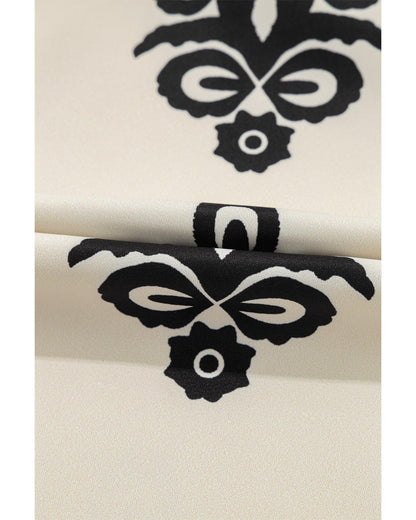 Beige Geometric Printed Sleeveless Hollowed Bowknot Back Mini Dress - S