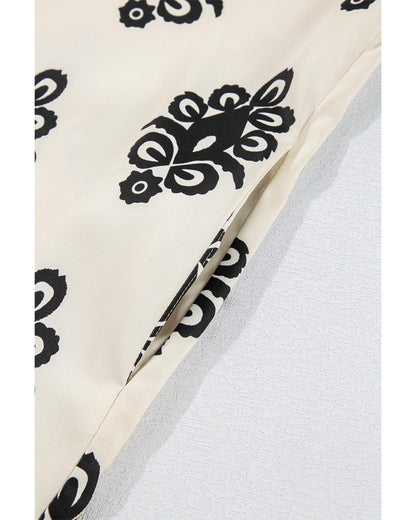 Beige Geometric Printed Sleeveless Hollowed Bowknot Back Mini Dress - S