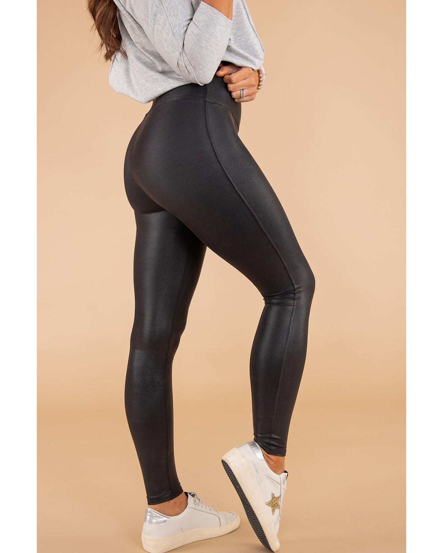 Black Faux Leather Skinny Leggings - S