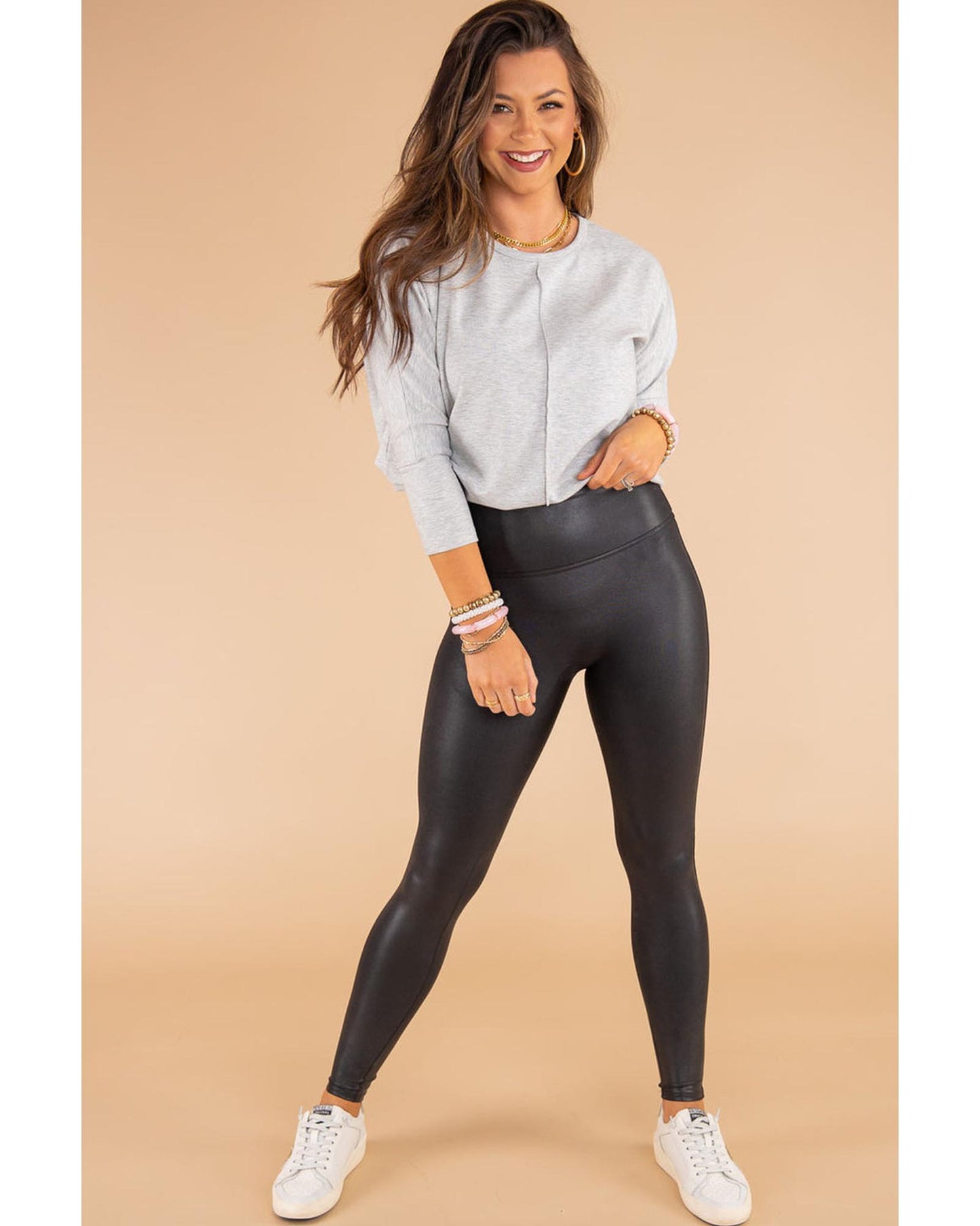 Black Faux Leather Skinny Leggings - S