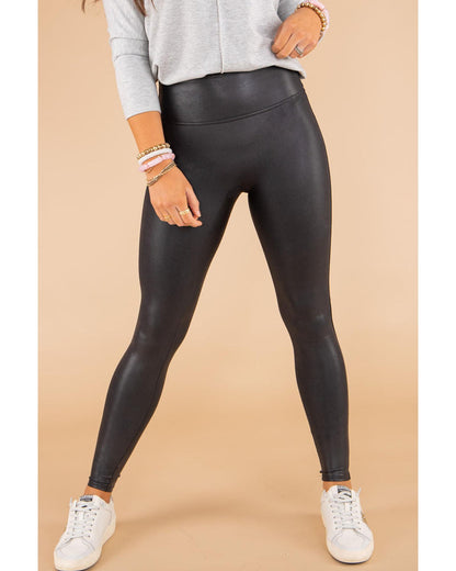 Black Faux Leather Skinny Leggings - S