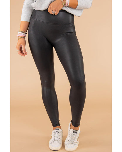 Black Faux Leather Skinny Leggings - S