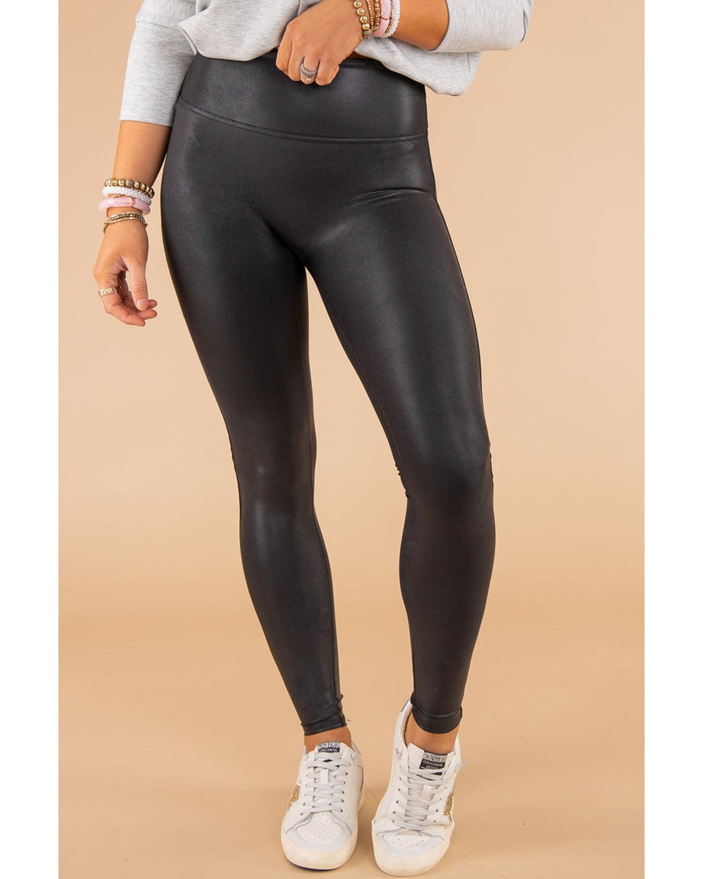 Black Faux Leather Skinny Leggings - S