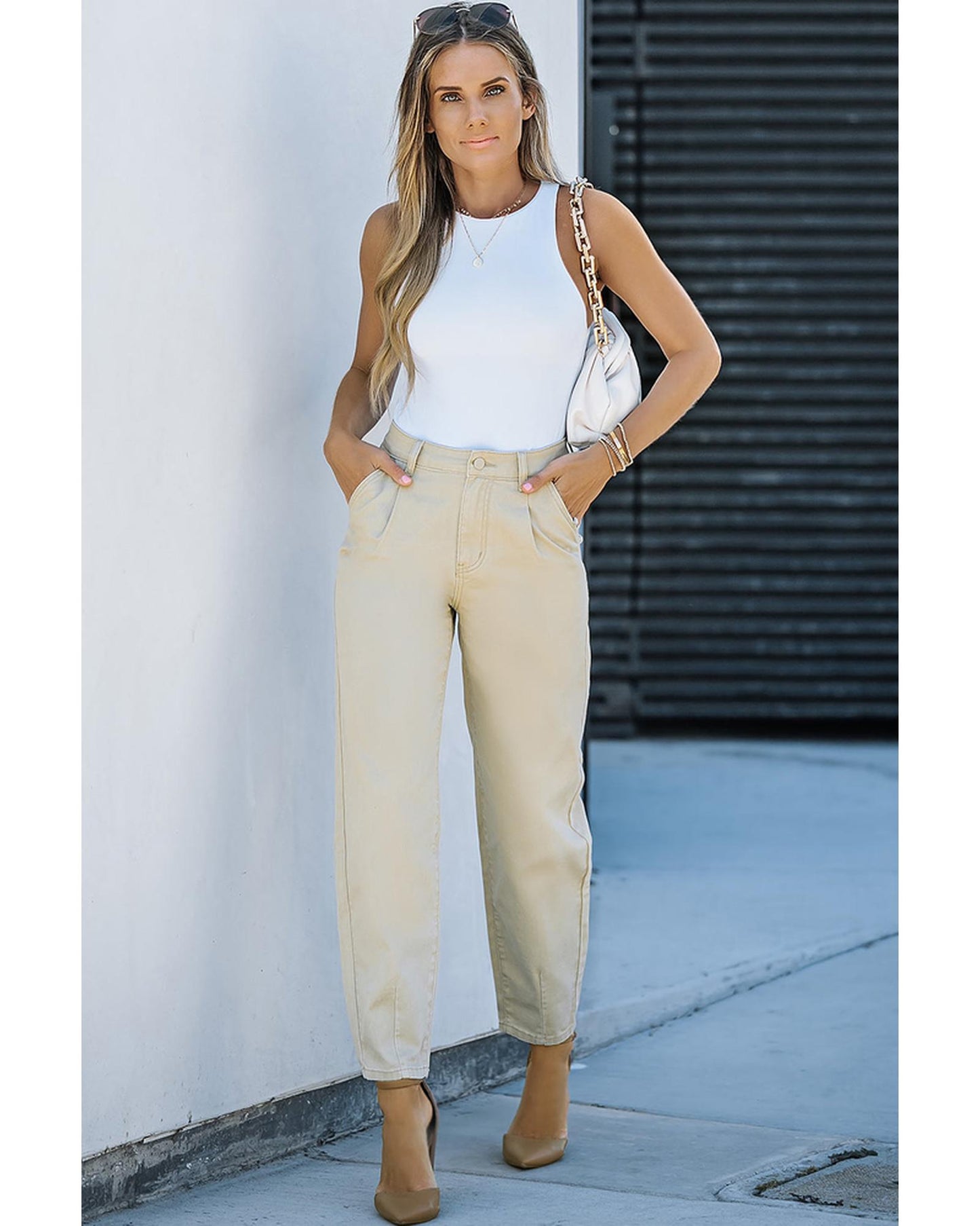 Azura Exchange Solid High Waist Casual Pants - 8 US