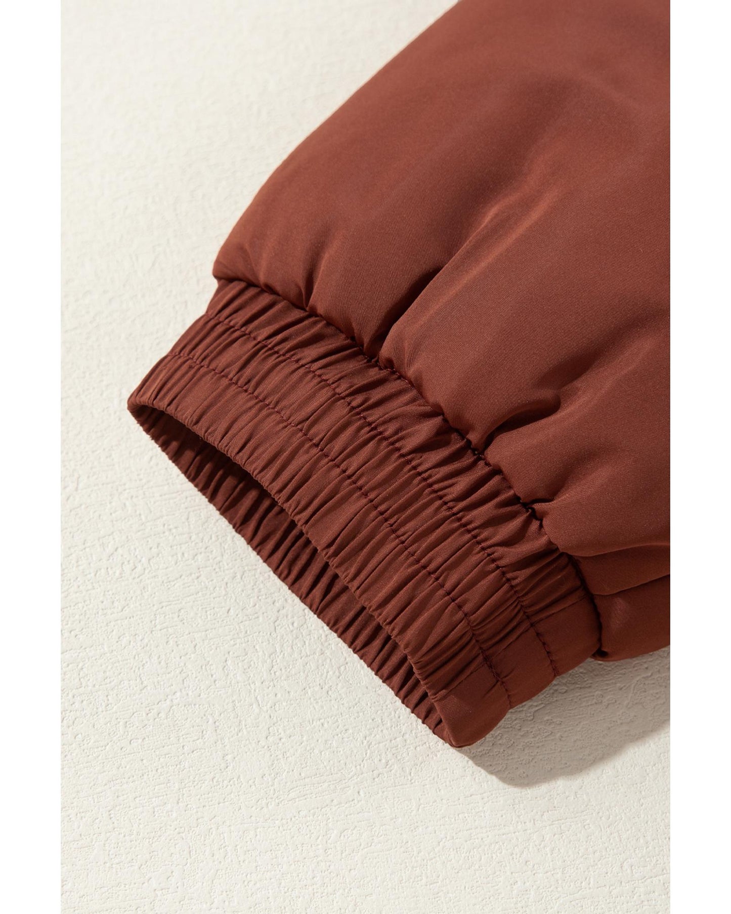 Coffee Quilted Puffer Stand Neck Zipped Mid-length Coat - S