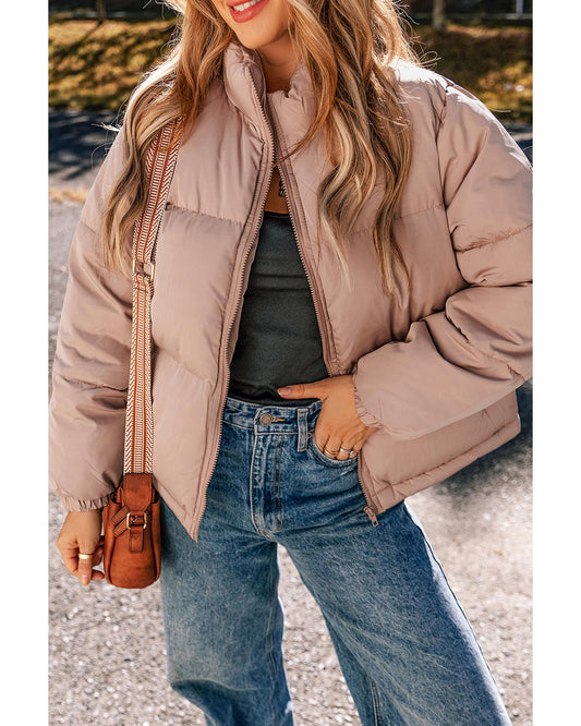 Apricot Pink Full Zipper Quilted Puffer Jacket - S