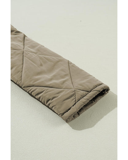 Jungle Green Teddy Collar Flap Pockets Quilted Puffer Jacket - M