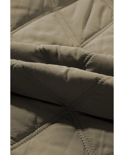 Jungle Green Teddy Collar Flap Pockets Quilted Puffer Jacket - M