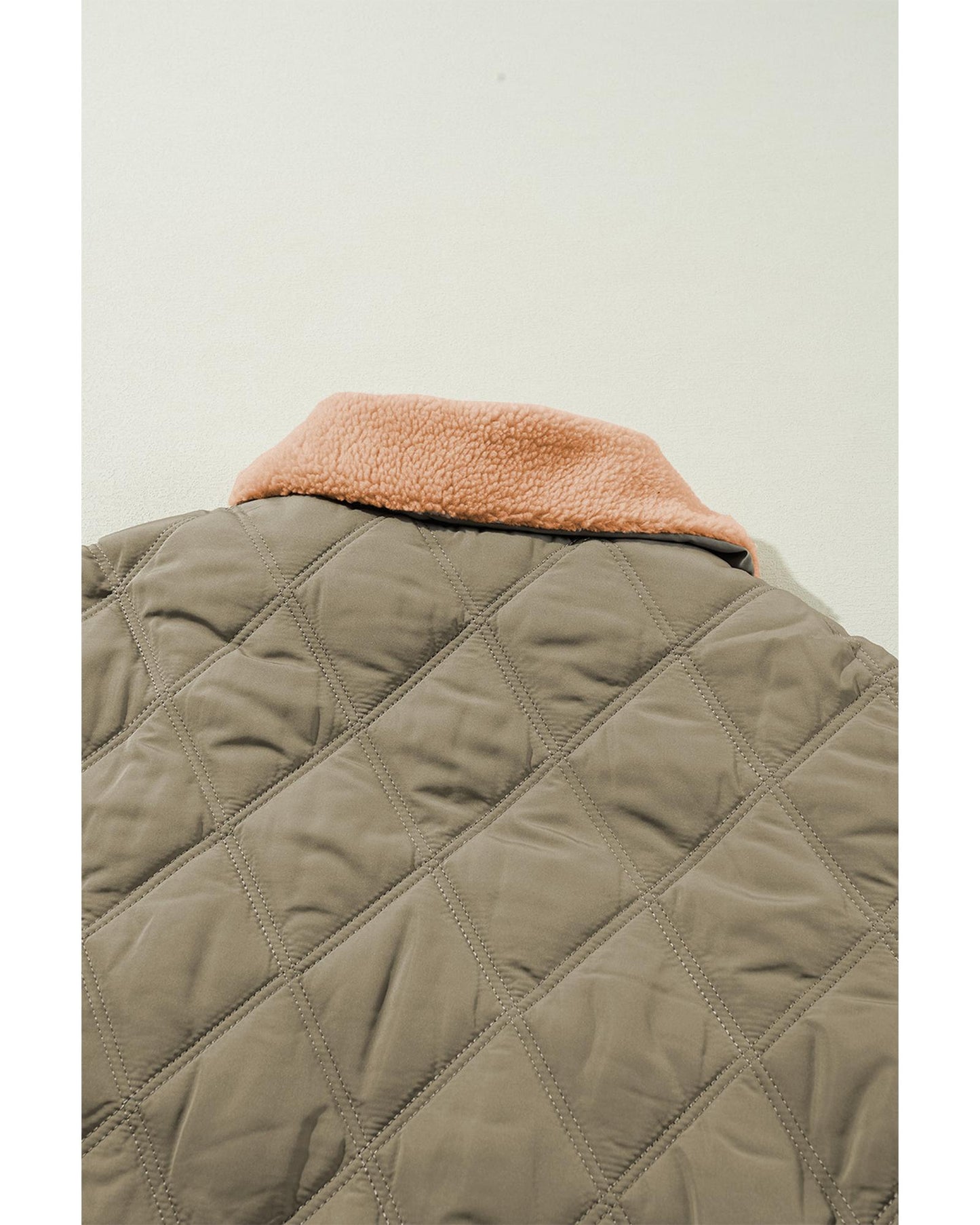 Jungle Green Teddy Collar Flap Pockets Quilted Puffer Jacket - M