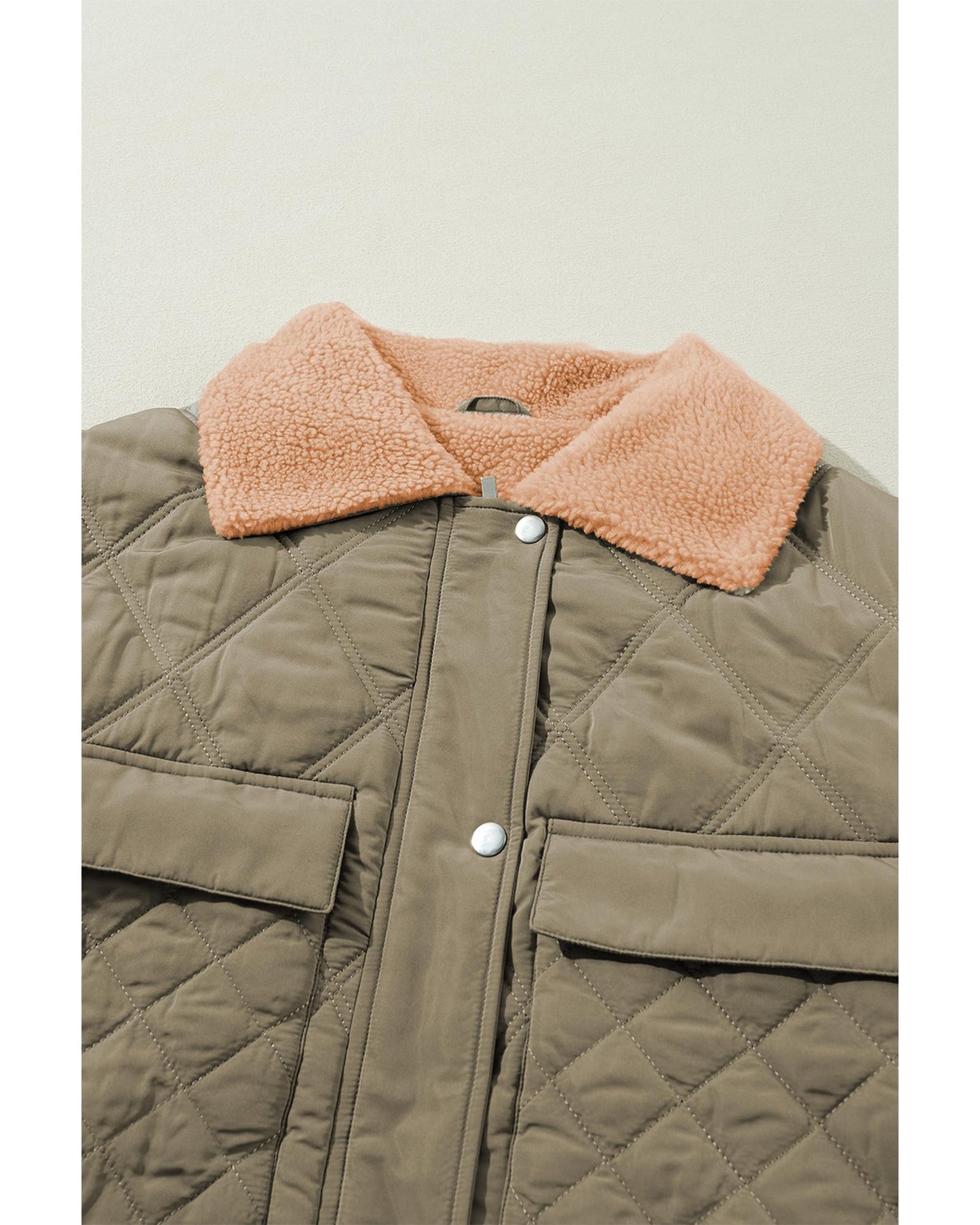 Jungle Green Teddy Collar Flap Pockets Quilted Puffer Jacket - M