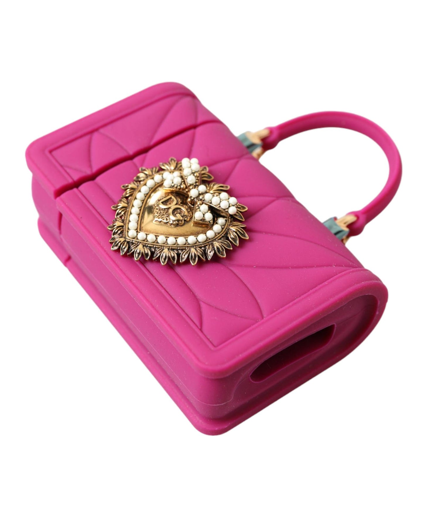 Dolce & Gabbana Women's Pink Silicone Devotion Heart Bag Gold Chain Airpods Case - One Size