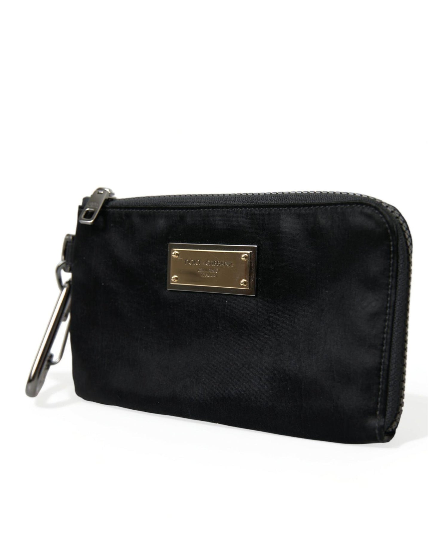 Dolce & Gabbana Men's Black Nylon Logo Plaque Keyring Pouch Clutch Bags - One Size