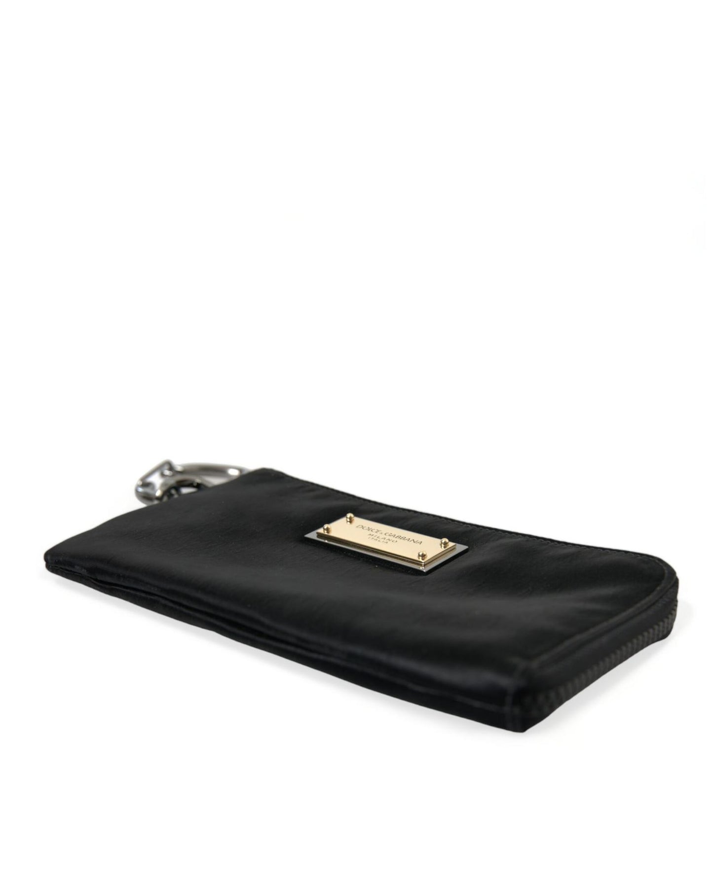Dolce & Gabbana Men's Black Nylon Logo Plaque Keyring Pouch Clutch Bags - One Size