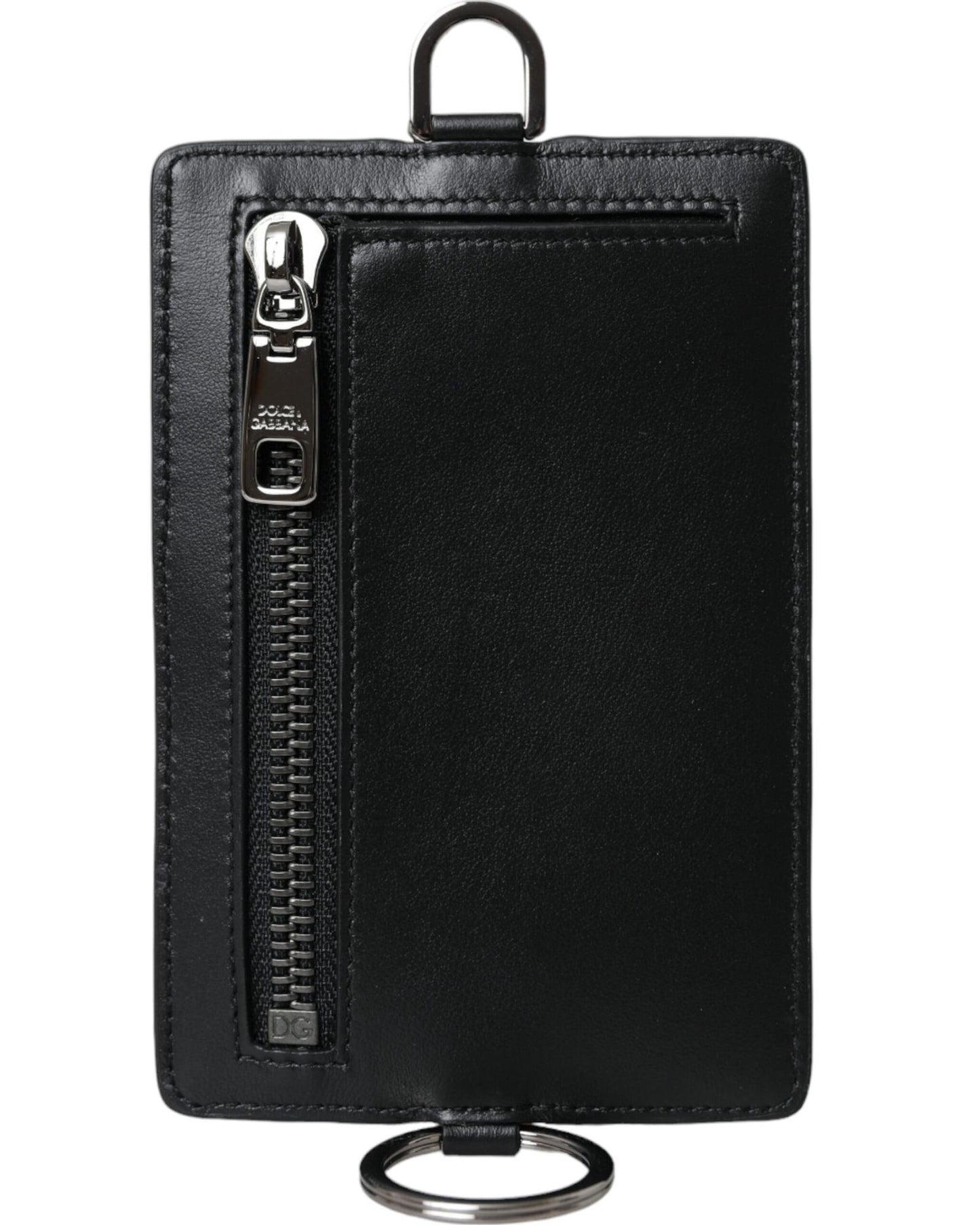 Dolce & Gabbana Men's Black Calf Leather Lanyard Logo Card Holder  Wallet - One Size