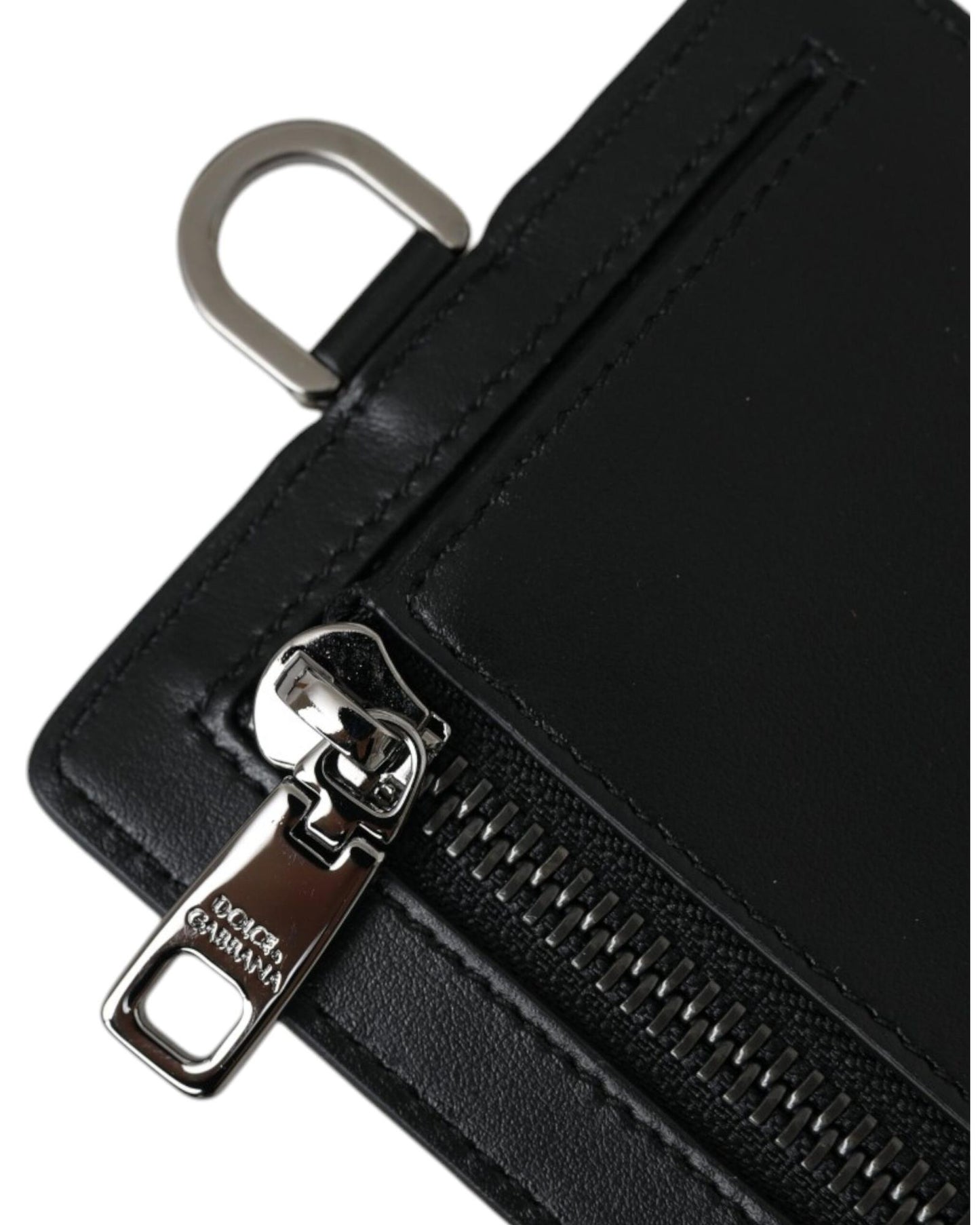 Dolce & Gabbana Men's Black Calf Leather Lanyard Logo Card Holder  Wallet - One Size
