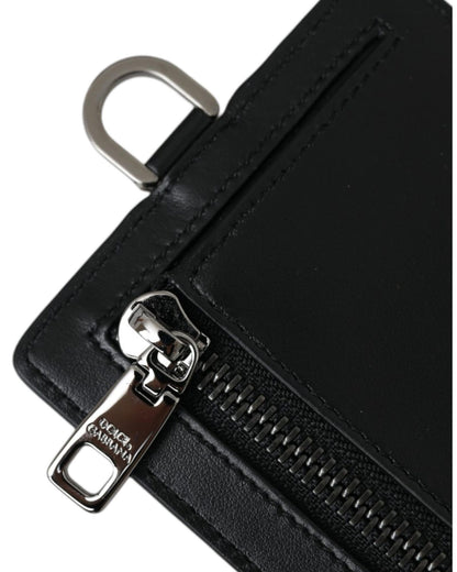 Dolce & Gabbana Men's Black Calf Leather Lanyard Logo Card Holder  Wallet - One Size