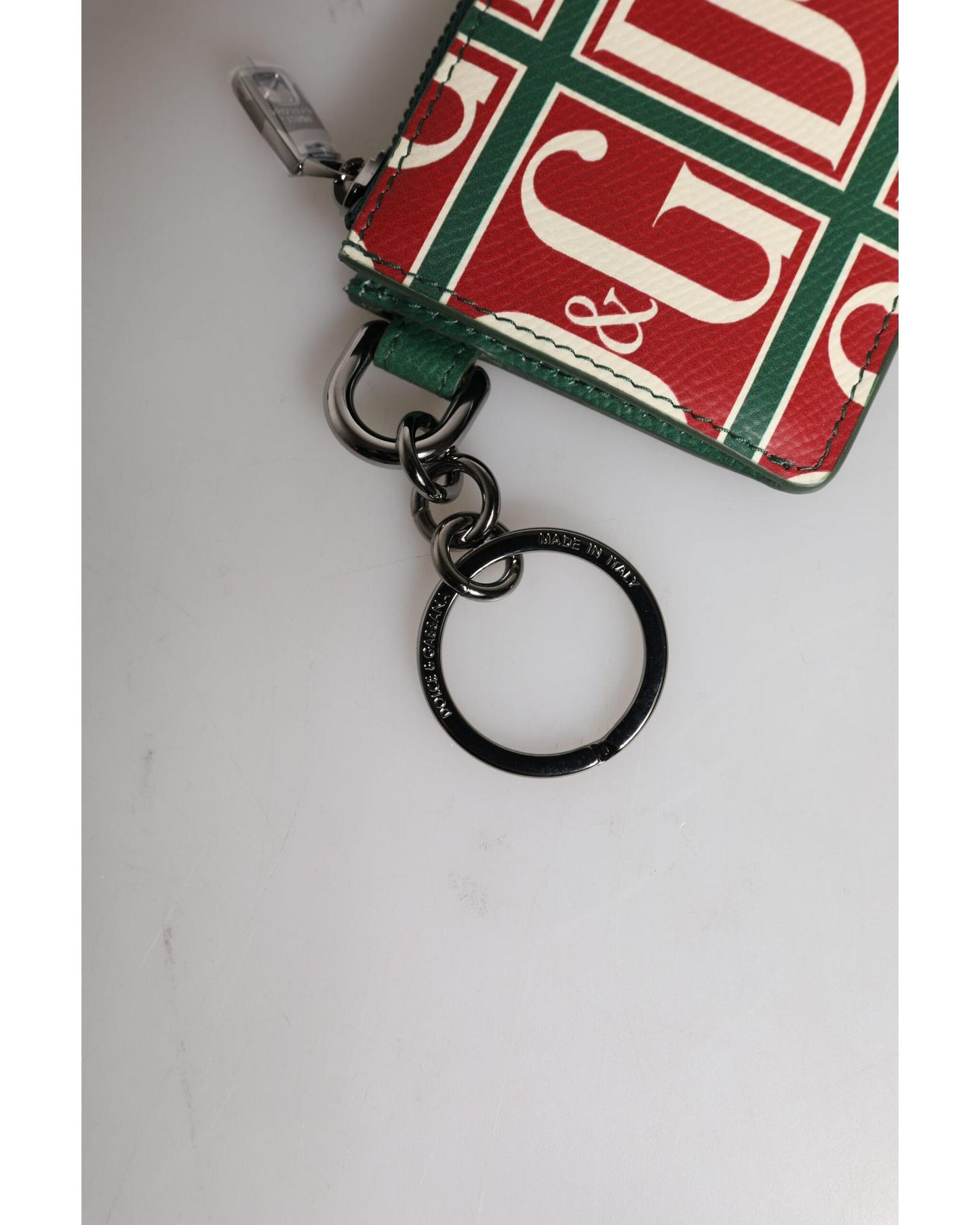 Dolce & Gabbana Men's Green Calf Leather Logo Print Monogram Card Holder Wallet - One Size