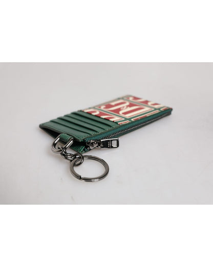 Dolce & Gabbana Men's Green Calf Leather Logo Print Monogram Card Holder Wallet - One Size