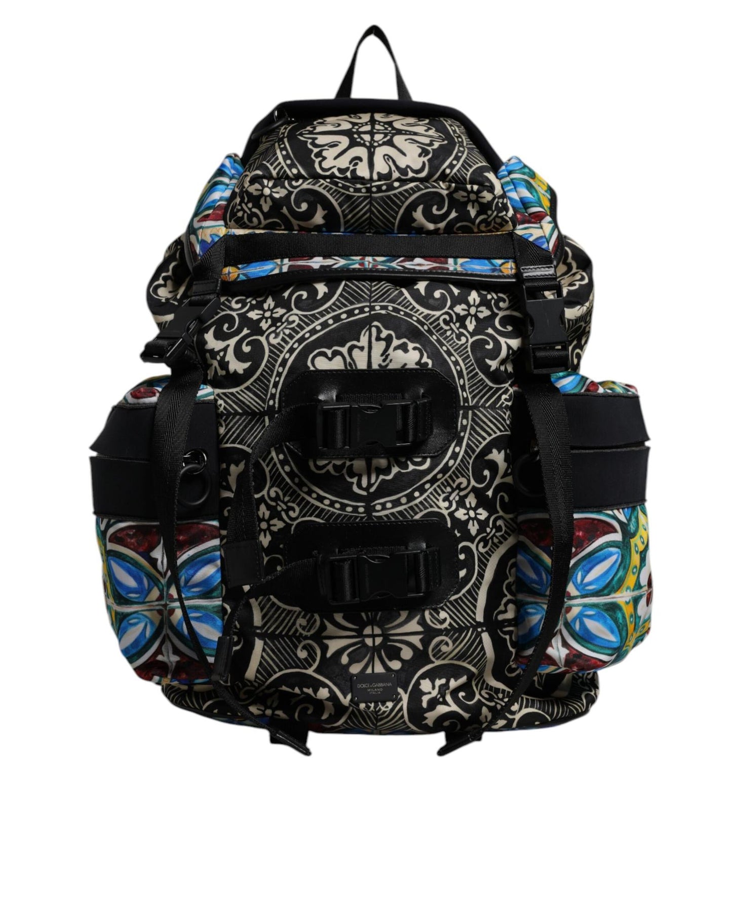 Dolce & Gabbana Men's Multicolor Maiolica Print Nylon Backpack Bag - One Size