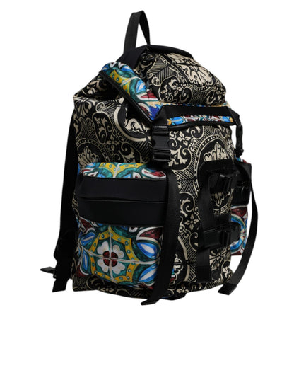 Dolce & Gabbana Men's Multicolor Maiolica Print Nylon Backpack Bag - One Size