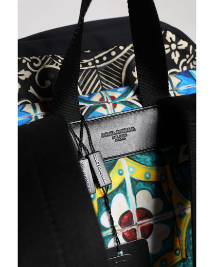 Dolce & Gabbana Men's Multicolor Maiolica Print Nylon Backpack Bag - One Size