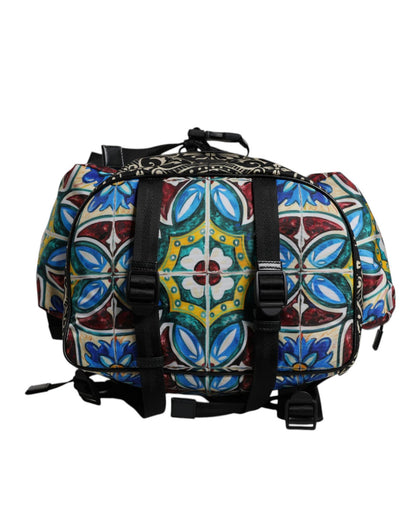 Dolce & Gabbana Men's Multicolor Maiolica Print Nylon Backpack Bag - One Size