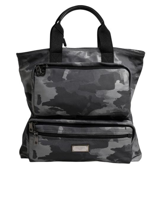 Dolce & Gabbana Men's Gray Camo Cotton Multiple Compartts Tote Bag - One Size