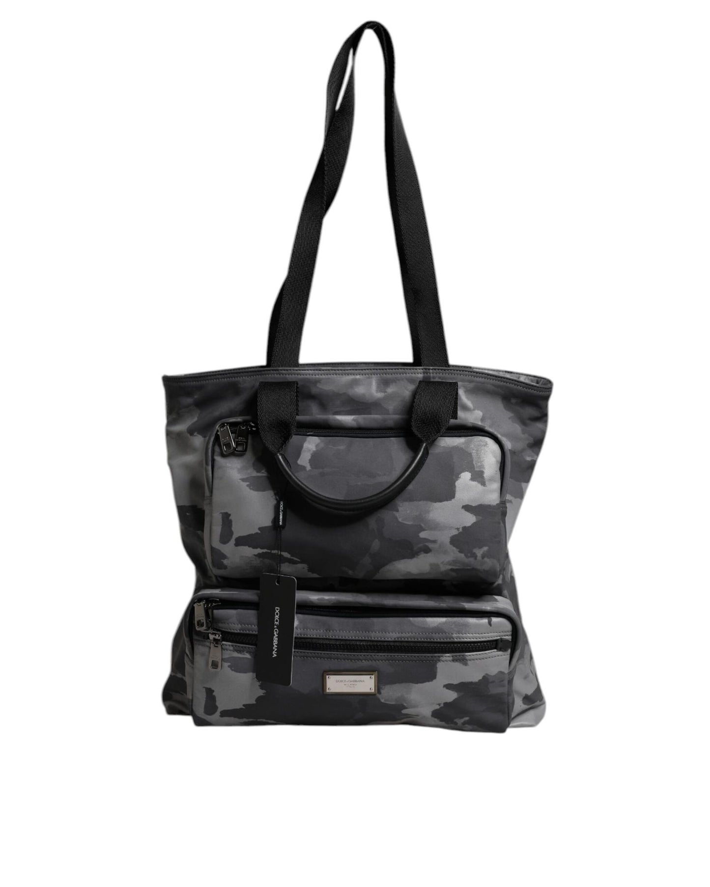 Dolce & Gabbana Men's Gray Camo Cotton Multiple Compartts Tote Bag - One Size
