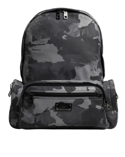 Dolce & Gabbana Men's Gray Cotton Camouflage Logo Plaque Backpack Bag - One Size