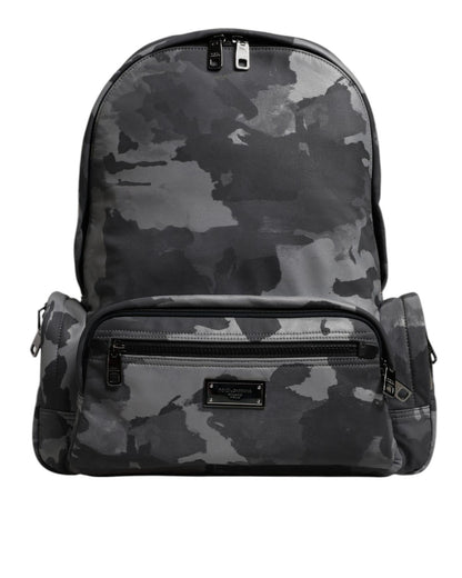 Dolce & Gabbana Men's Gray Cotton Camouflage Logo Plaque Backpack Bag - One Size
