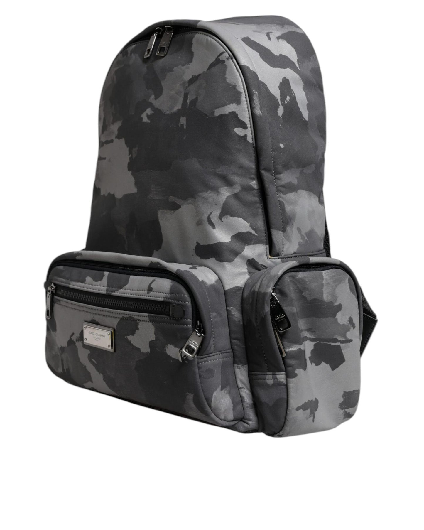 Dolce & Gabbana Men's Gray Cotton Camouflage Logo Plaque Backpack Bag - One Size